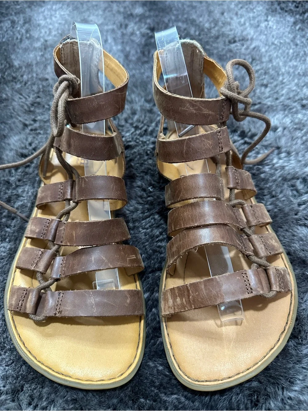 Børn Brown Tan Leather Lace Up Gladiator Sandals Sz 7 Bohemian Music Festival